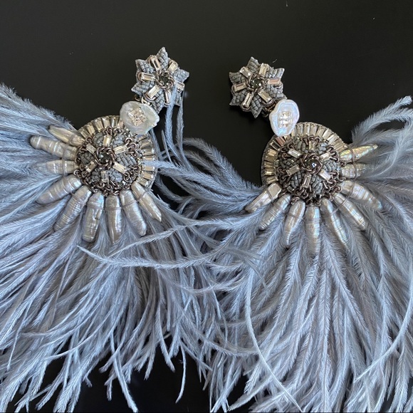 Ranjana Khan Ostrich Feather & Burnt Crystal Earrings - Picture 6 of 10